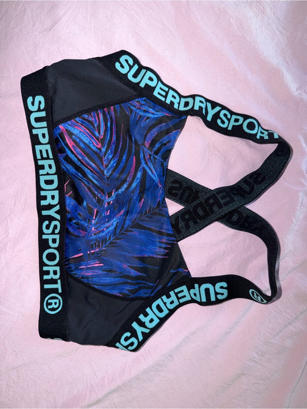 Superdry Sport Blue & Black Tropical Print Sports Bra